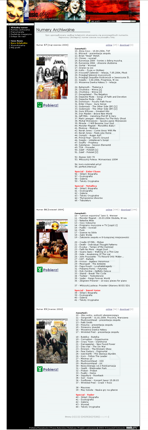 Strona internetowa - katalog numerów